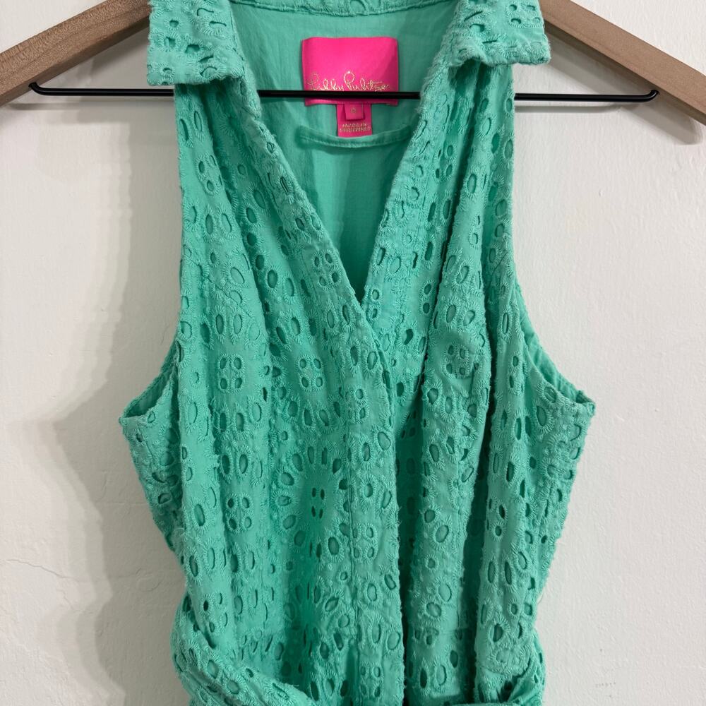 Lilly Pulitzer Chrisella Eyelet Embroidered Midi Belted Shirt Dress Green Size 0 - Picture 4 of 14